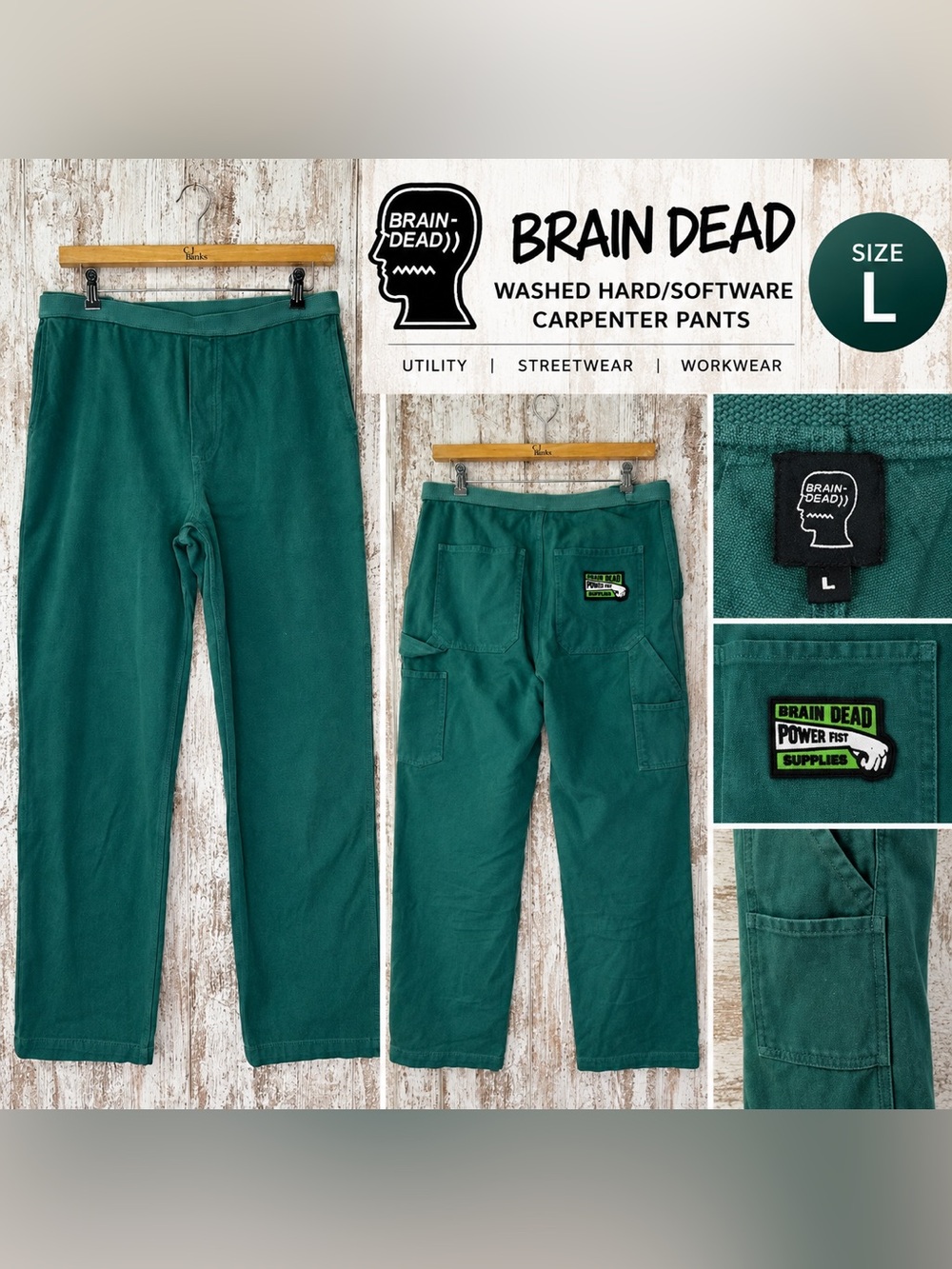 Brain Dead Washed Hard/Software Velcro Carpenter Pants Teal Size L